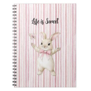 Bunny Butterfly Blush Pink Stripes Notebook