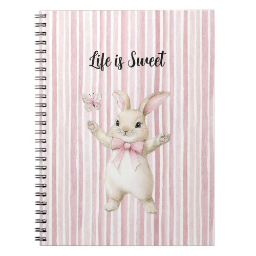 Bunny Butterfly Blush Pink Stripes Notebook