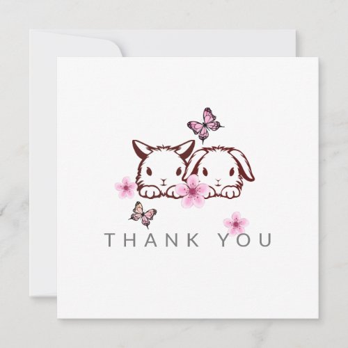 Bunny Butterfly Cherry Blossom Thank You Card