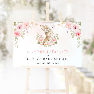Bunny, Butterfly, Flowers, Baby Shower Welcome Foam Board