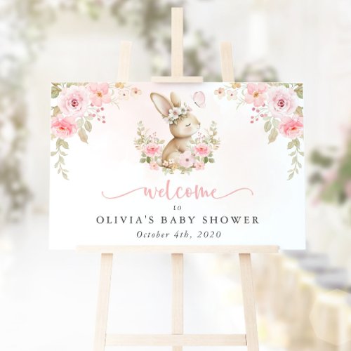 Bunny, Butterfly, Flowers, Baby Shower Welcome Poster