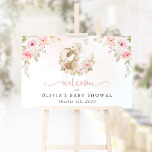 Bunny, Butterfly, Flowers, Baby Shower Welcome Sign