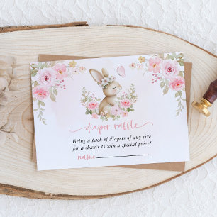 Bunny, Butterfly, Pink Flowers, Diaper Raffle Enclosure Card