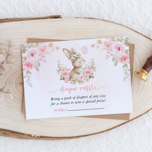 Bunny, Butterfly, Pink Flowers, Diaper Raffle Enclosure Card