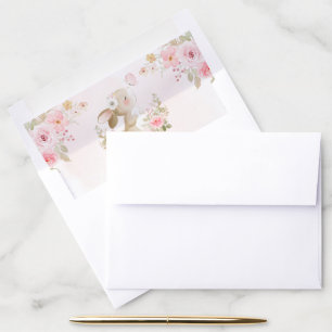 Bunny, Butterfly, Pink Flowers, First Birthday Envelope Liner