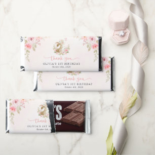 Bunny, Butterfly, Pink Flowers, First Birthday Hershey Bar Favors