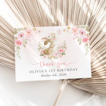 Bunny, Butterfly, Pink Flowers, First Birthday