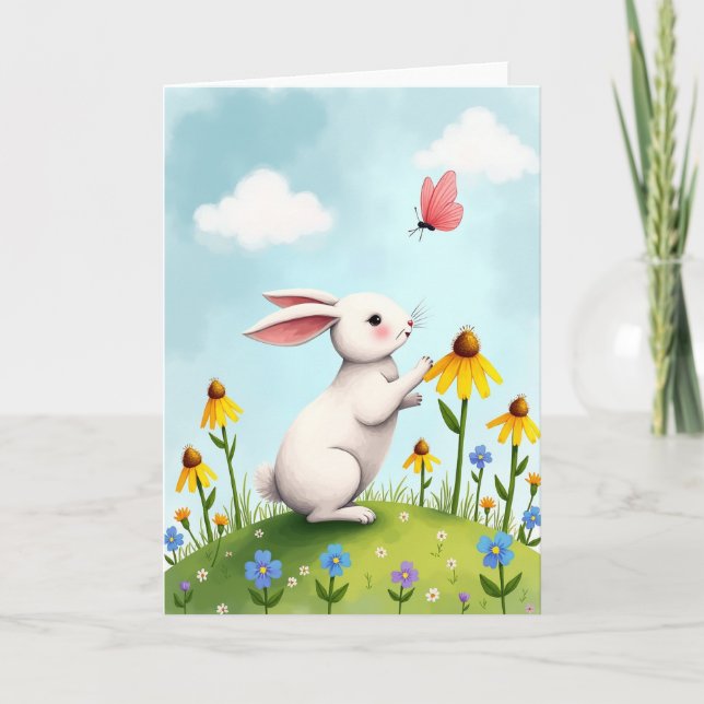 Bunny Butterfly Springtime Scene Card (Front)