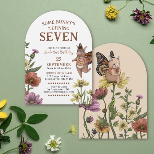 Bunny Butterfly Wildflower Floral Birthday Invitation