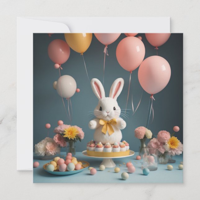 bunny cake balloons holiday card (Front)