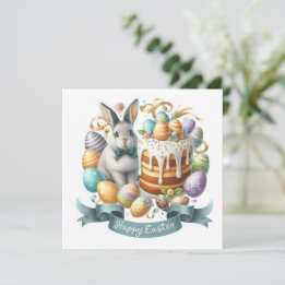 Bunny Cake Eggs Happy Easter Illustration Holiday Card