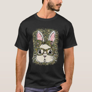 Bunny Camou Flage Wearing Glasses Happy Easter Day T-Shirt