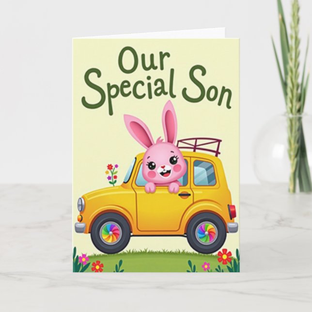 Bunny Car Adventure Greeting Card (Front)