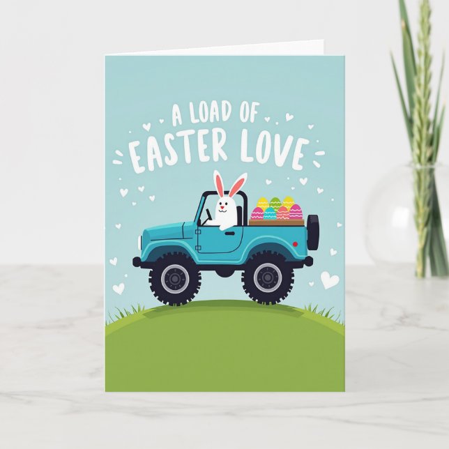 Bunny Car Full Of Joyful Eggs Card (Front)