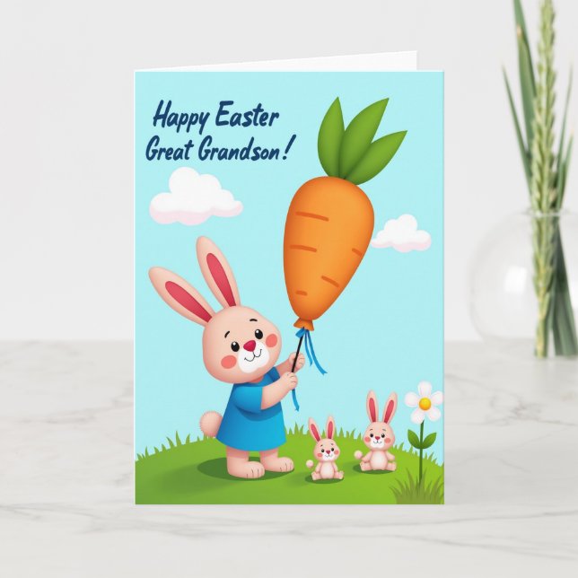Bunny Carrot Balloon Easter Card (Front)