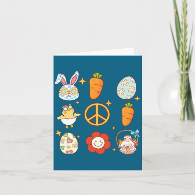 Bunny Carrot Easter Egg Retro Groovy Easter Day  Card (Front)