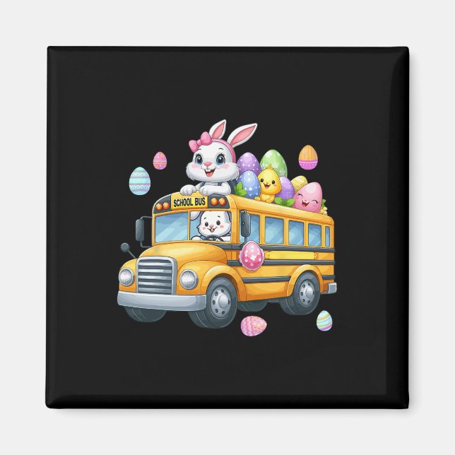 Bunny Carrying Easter Eggs Basket On School Bus Hu Magnet (Front)