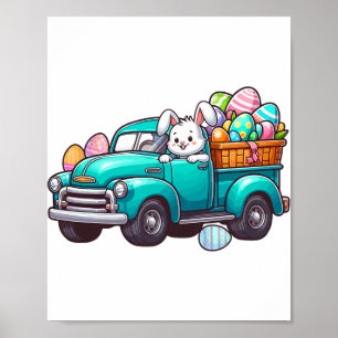 Bunny Carrying Easter Eggs On Pickup Truck Hunting Poster