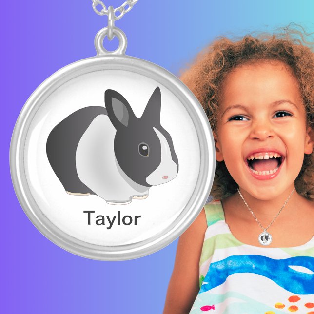 Bunny Cartoon Add Name Silver Plated Necklace (Bunny Cartoon Add Name Silver Plated Necklace)