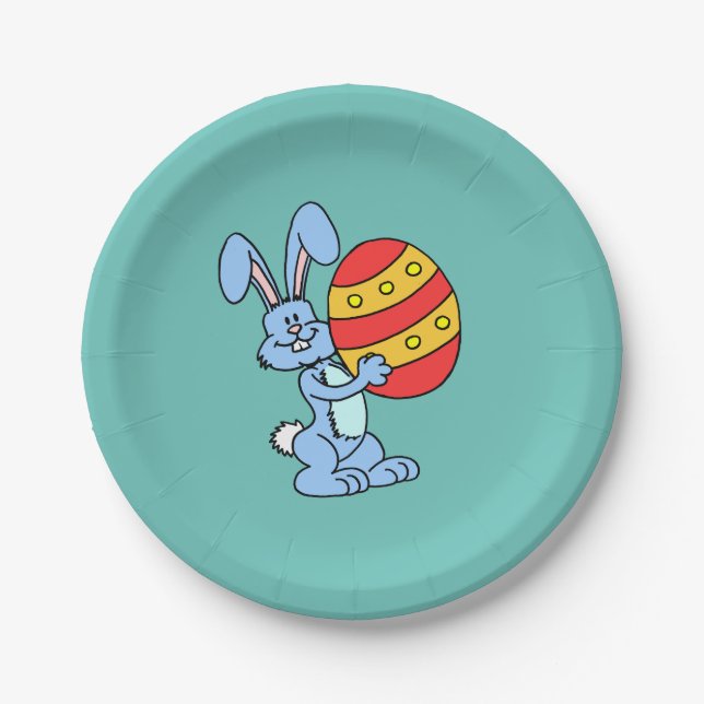 Bunny Cartoon With Easter Egg Paper Plates (Front)