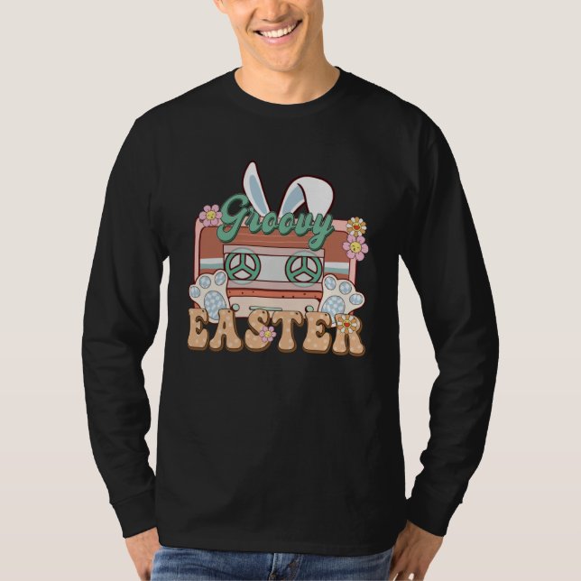 Bunny Cassette Retro Groovy Easter Day T-Shirt (Front)