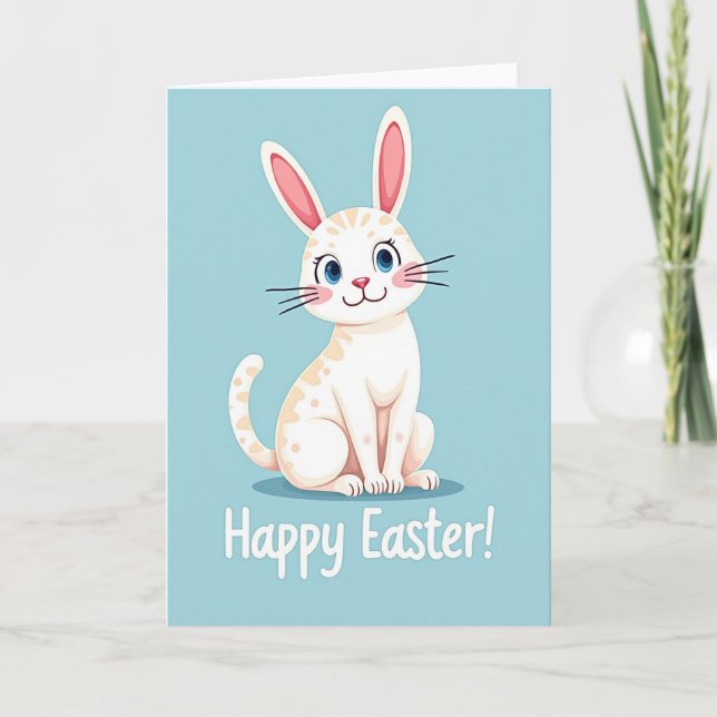 Bunny Cat Happy Easter Card (Front)