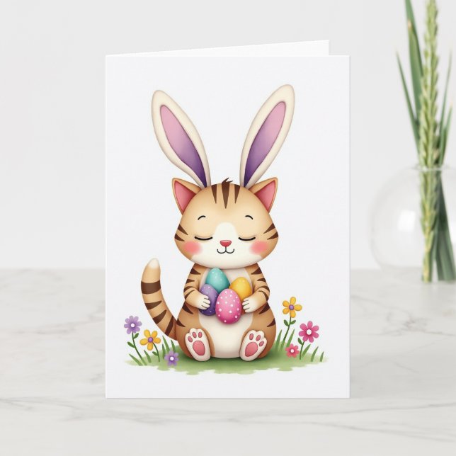 Bunny Cat Happy Springtime Card (Front)