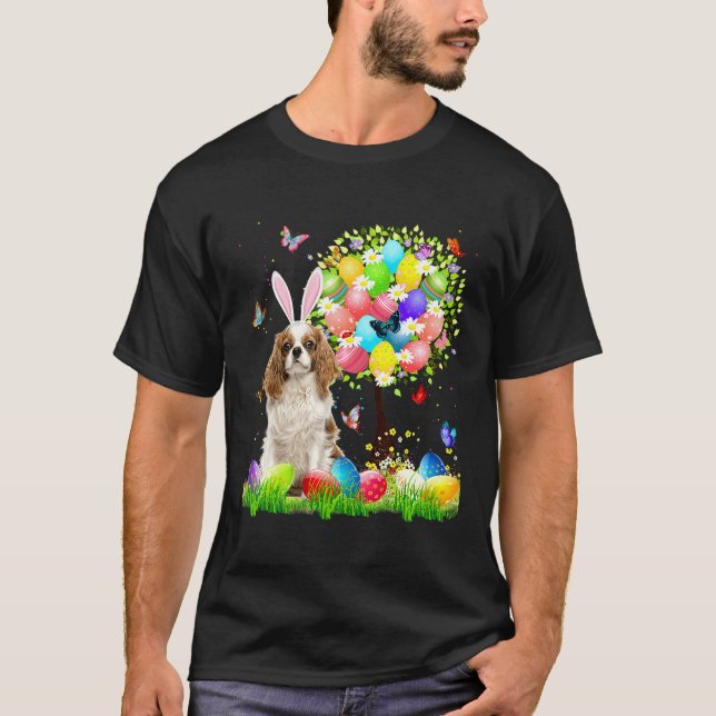 Bunny Cavalier King Charles Spaniel Easter Eggs Tr T-Shirt (Front)