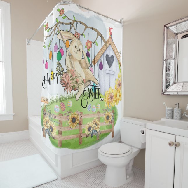 Bunny Celebrates Easter Day Shower Curtain (In Situ)