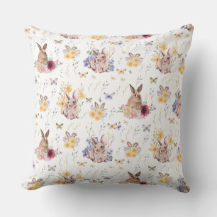 Bunny Celebrates Easter Day With Butterflies   Throw Pillow