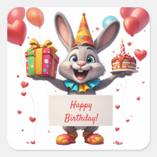 Bunny Celebration With Gift And Balloons 🐰 Square Sticker