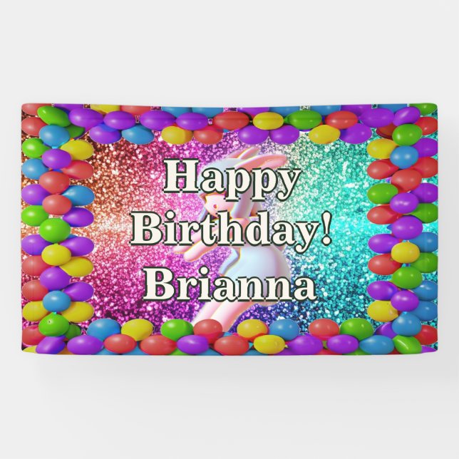 Bunny Cheerleader Personalized character birthday Banner (Horizontal)