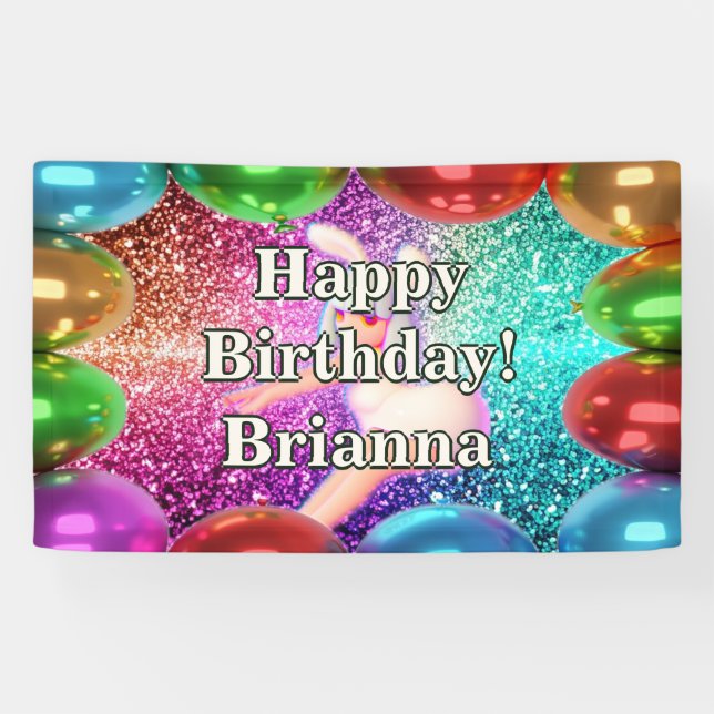 Bunny Cheerleader Personalized character birthday Banner (Horizontal)