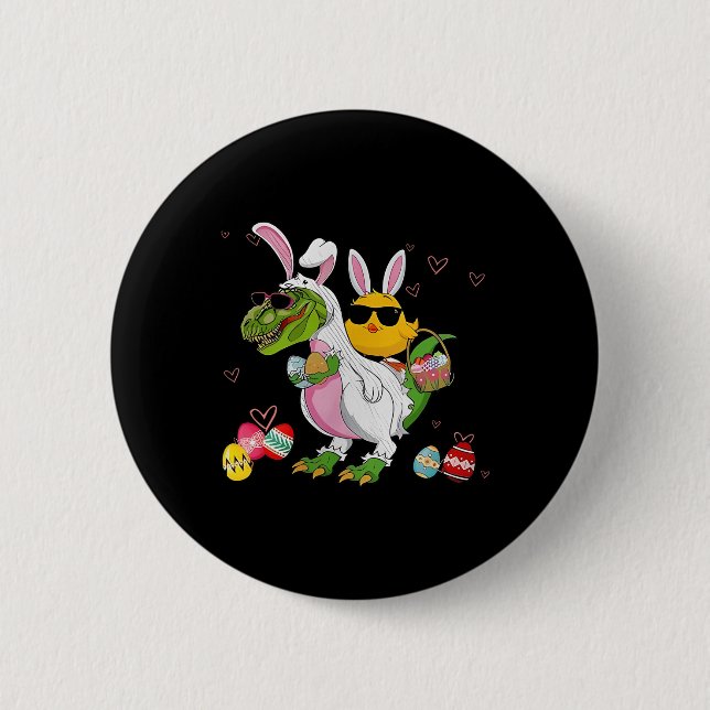 Bunny Chicken Riding Dinosaur T Rex Egg Hunt Dinos Button (Front)