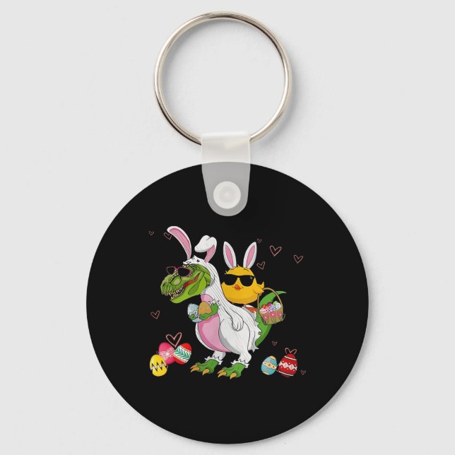 Bunny Chicken Riding Dinosaur T Rex Egg Hunt Dinos Keychain (Front)