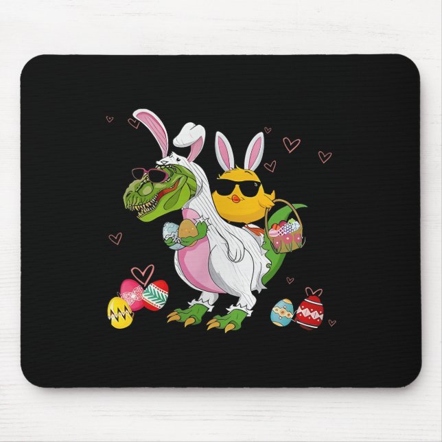 Bunny Chicken Riding Dinosaur T Rex Egg Hunt Dinos Mouse Pad (Front)