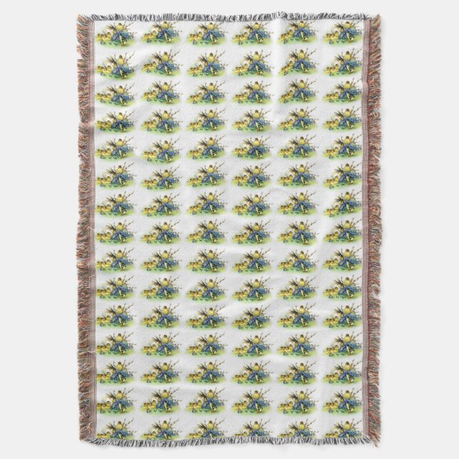 Bunny & Chicks Vintage Style Easter Throw Blanket (Front Vertical)