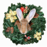 Bunny Christmas ornament<br><div class="desc">Fawn Flemish Giant bunny rabbit looks through a wreath photo acrylic cut out Christmas ornament, comes with a red ribbon tie</div>
