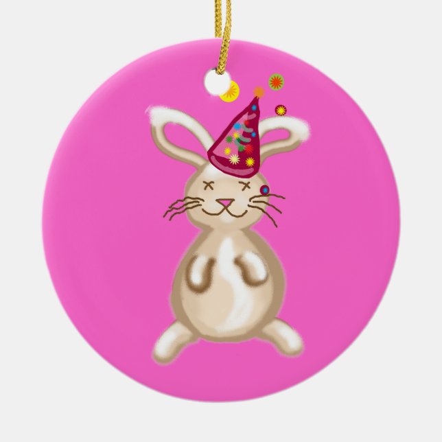 Bunny Christmas party Ceramic Ornament (Front)