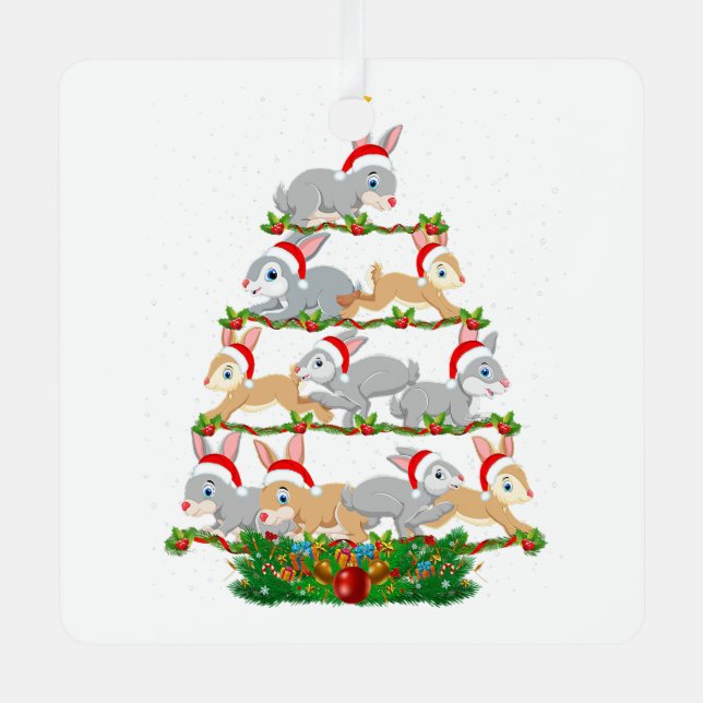 Bunny Christmas Tree Bunny Animal Lover Xmas  Metal Ornament (Front)