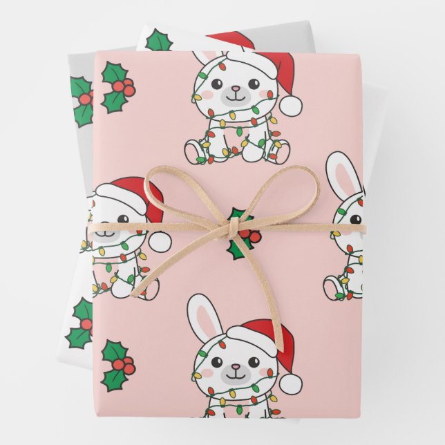 Bunny Christmas Winter Animals Holiday Bunnies Wrapping Paper Sheets (In situ)