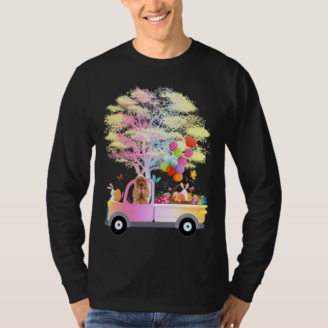 Bunny Cocker Spaniel Dog & Eggs On Truck Happy Eas T-Shirt (Front)