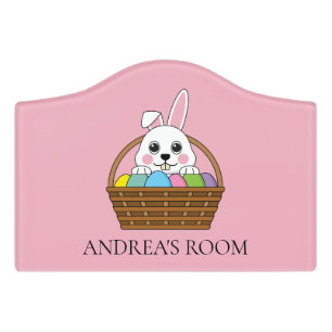Bunny Colorful Easter EggHunt Basket Personalize Door Sign