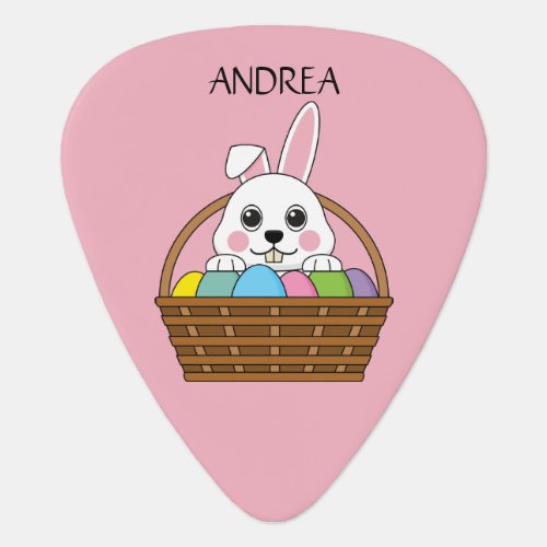 Bunny Colorful Easter EggHunt Basket  Personalize Guitar Pick