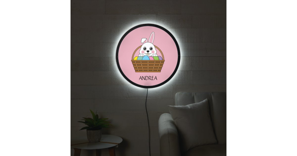 Bunny Colorful Easter EggHunt Basket | Personalize LED Sign | Zazzle