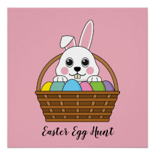 Bunny Colorful Easter EggHunt Basket   Personalize Poster