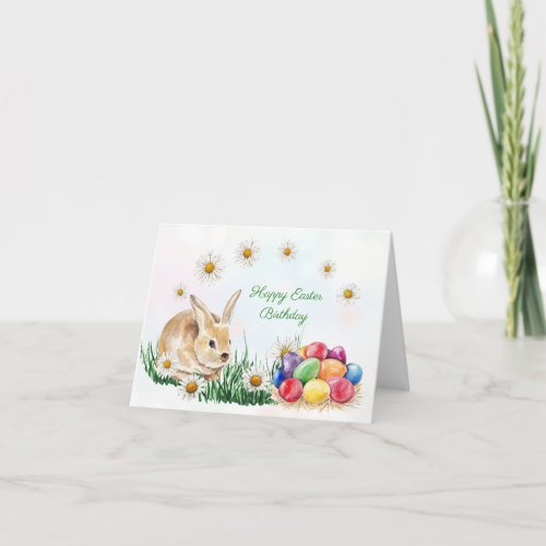 Bunny colorful eggs daisy Easter Birthday Holiday Card