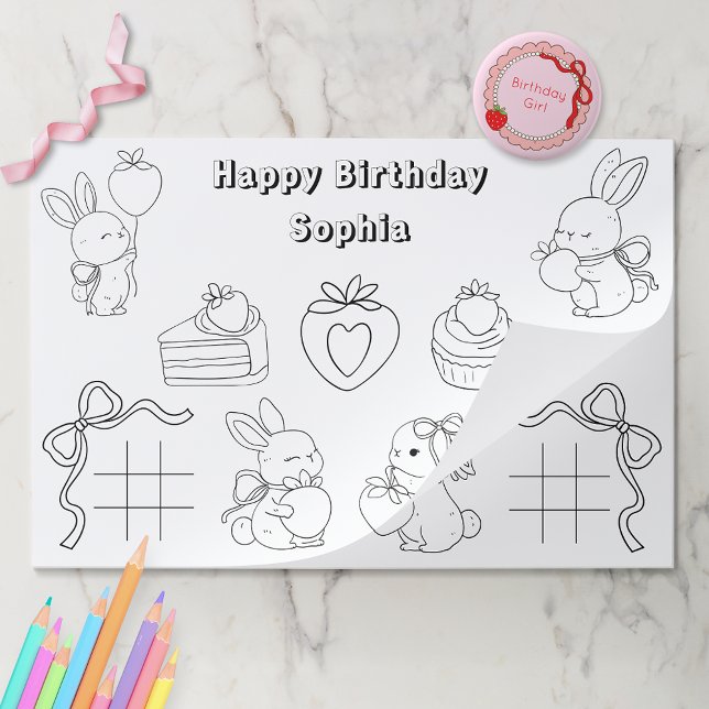 Bunny Coloring Birthday Paper Placemat (Creator Uploaded)