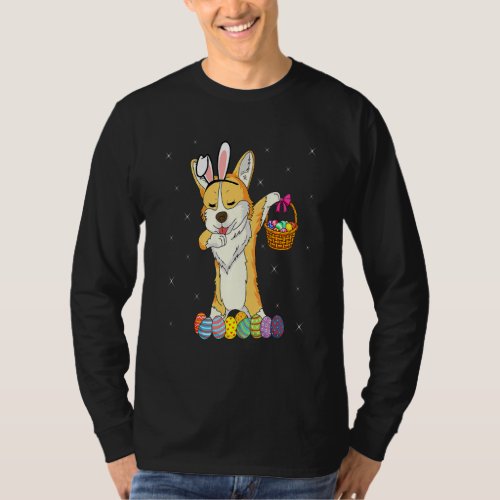 Bunny Corgi Dabbing Dog Happy Easter Day  Egg Hunt T_Shirt