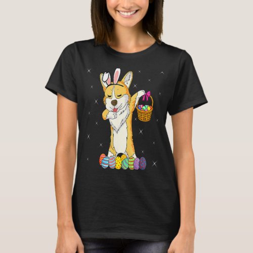 Bunny Corgi Dabbing Dog Happy Easter Day  Egg Hunt T_Shirt